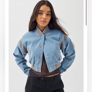 URBAN OUTFITTERS UO Charlie Corduroy Varsity Jacket Large Blue Cropped